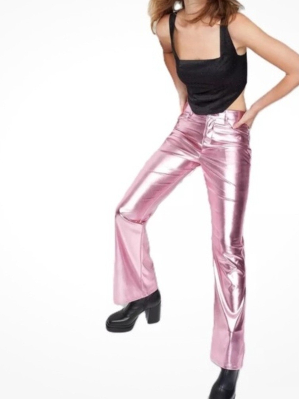 Wild Fable Metallic Pink Boot-Cut Flare Pants